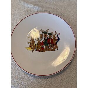 ABC Distributing Christmas Reindeer Dinner Plate White Red Rim 10.5 Inch Holiday